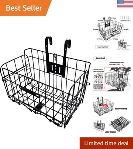 Stylischer Fahrradkorb vorne mit Schutzhaken - einfache werkzeuglose Montage - Bild 1 von 10