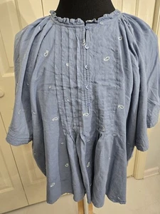 Top manga busto cuello plisado con volantes A.N.A 3X bordado cachemir campesino boho - Imagen 1 de 7