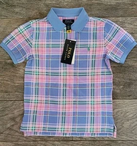 POLO Ralph Lauren Plaid Mesh Polo Shirt Preppy Academia Kids Size 4 Pastel NWT - Picture 1 of 11