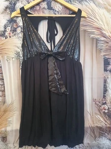 Miss Selfridge Black Sequin Party Mini Dress Size 10 – Elegant Halter Bow Detail - Picture 1 of 7