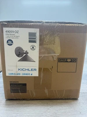Kichler 49059 盎司青铜 Ripley 系列 1 灯 8 英寸户外壁灯 — 第 1/3 张图片