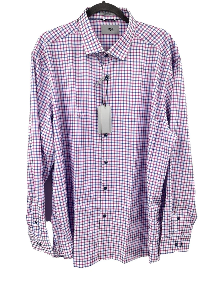 Camisa AH Para Hombre Blanca Púrpura/Rosa Cuadros 4 Vías Elastizada Abotonada Nueva con Etiquetas XXL Foto 1 de 4
