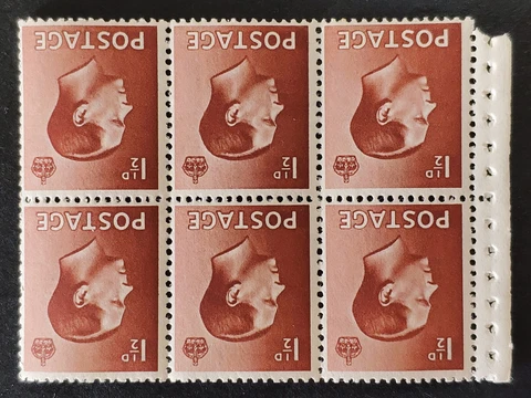 GB. KE8th 1936. 1 1/2d Booklet pane with INVERTED WMK. Unmounted mint stamps Cover