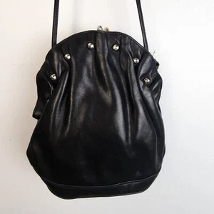 Ande Black Leather Clamshell Crossbody Purse 90s Classic Unique Quiet Luxury - Picture 1 of 7