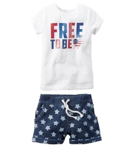 Carter's Toddler Girl 4th of July Memorial Day Americana T-Shirt & Short Set 5T - Picture 1 of 3