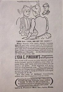 LYDIA PINKHAM feminism 1890 womens cramps advertisement AD vegetable compound - Picture 1 of 1