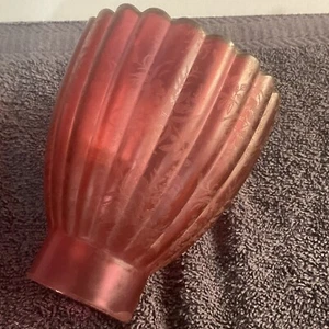 Victorian Cranberry Glass Acid Etched Small  Oil Lamp Shade Floral Ribbed Unusua - Picture 1 of 9