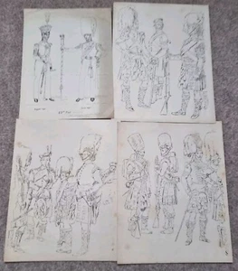 4 x ORIGINAL VICTORIAN PRINTED SKETCHES OF BRITISH ARMY UNIFORMS SCOTS REGTS - Picture 1 of 5