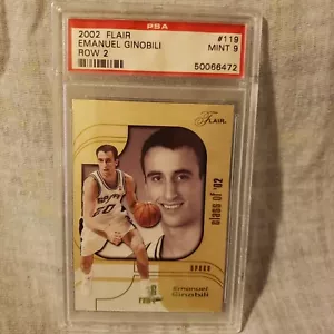 2002 Spurs Flair Manu Ginobili Row 2 RC /25 Gold Mint PSA 9 Rookie Rare - Picture 1 of 3