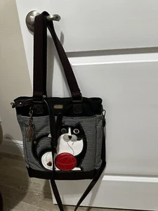 New Chala WORK TOTE Crossbody Pleather Bag FAT CAT Brown Stripes Large - Picture 1 of 5