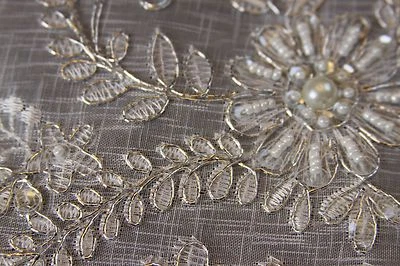 Gold White Silver Embroidery Beaded Placemat Runner Wedding Victorian Decor - Image 1 of 4