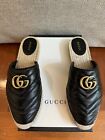 Gucci Marmont Gold Logo Black Matelasse Quilted Leather Mules Espadrilles
