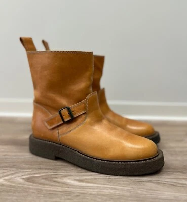 Botas de cuero marrón claro al tobillo de motociclista Maison Martin Margiela Foto 1 de 4