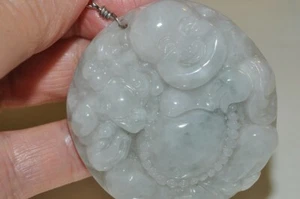 46x13mm Genuine Burmese JADE JADEITE Type A Maitreya Happy Buddha Pendant B1359 - Picture 1 of 10
