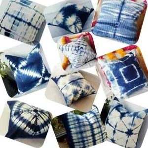 Deko Kissenhüllen Tie Dyed Indigo Blau Kissenbezug 6er Set - Bild 1 von 7