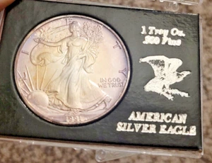 1991 American Silver Eagle Bluish Purple Toning in Case 1 oz - Picture 1 of 6