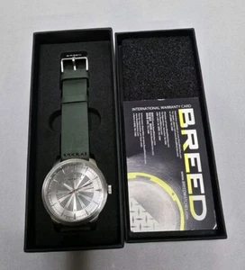Breed Renegade Leather Band Watch - Men's Silver/Green New In Box - Picture 1 of 7