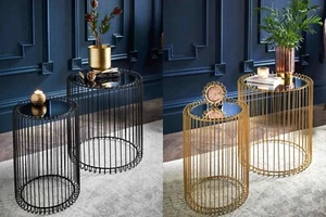 Round Coffee Table Gold/Black With Smoked Glass Side Table Living Room Furniture - Picture 1 of 3