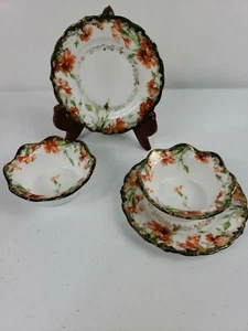 2 J&C Bavaria Condiment Bowls and Saucers Poppy Flowers Floral w/ Gold Overlay - Picture 1 of 12