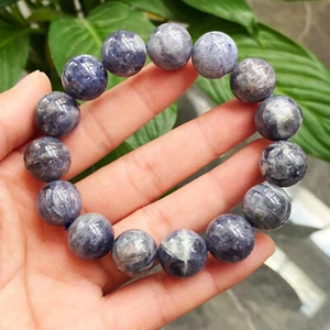 13.5mm Natural Blue Lolite Cordierite Gemstone Beads Bracelet C121 - Picture 1 of 6