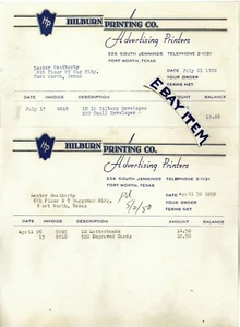1950 Billhead Fort Worth Texas Hilburn Impresing Company 526 South Jennings - Imagen 1 de 1