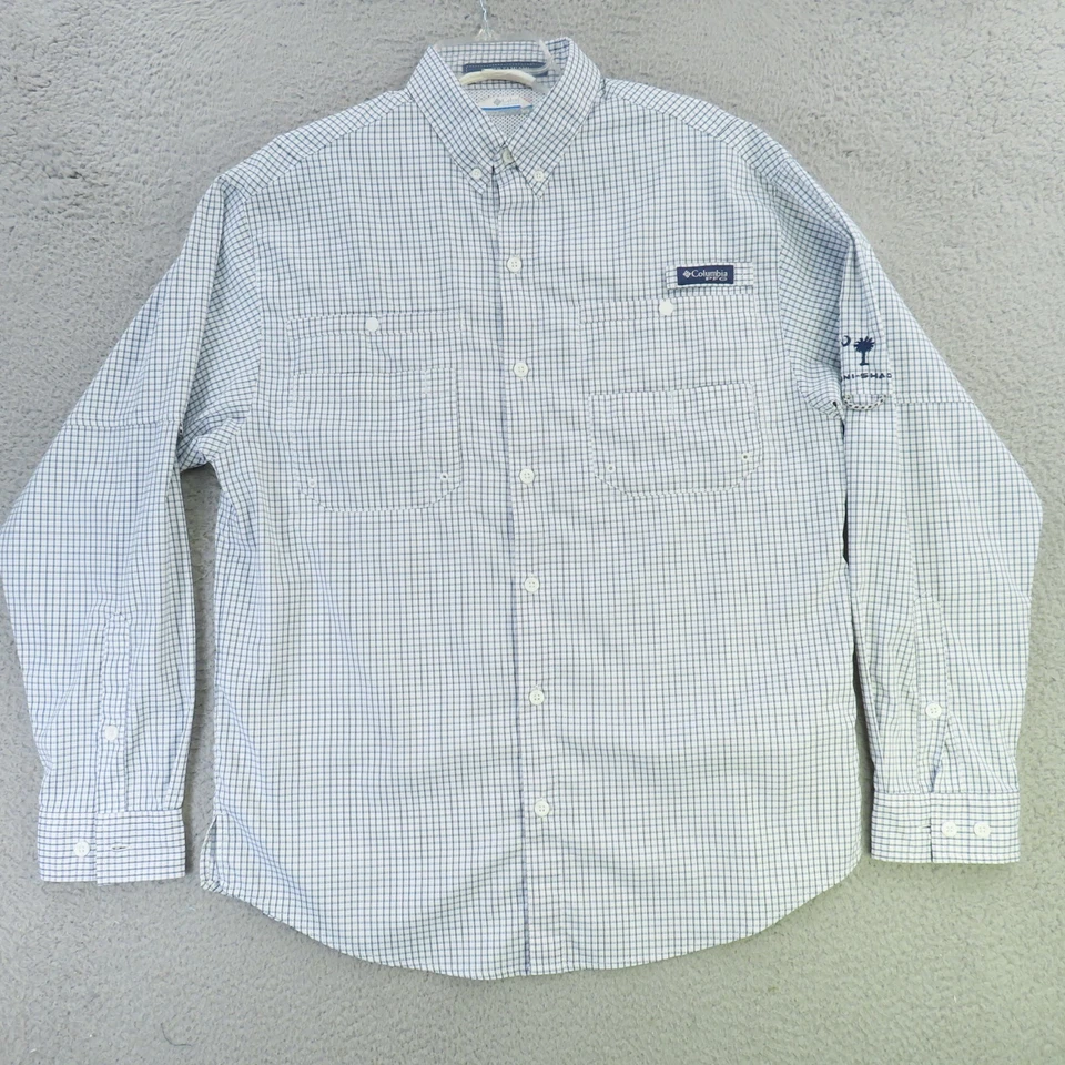 Camisa Columbia PFG Para Hombre Mediana Azul Cuadros Manga Larga Ventilada Super Tamiami Foto 1 de 4