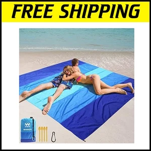 Lightweight Outdoor Beach Blanket with Anchors - Waterproof & Machine Washable - Picture 1 of 8