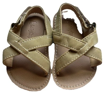 baby Gap Khaki Faux Leather Crossover Sandals Flip Flops w/ Strap 6-12 mos - Image 1 of 4