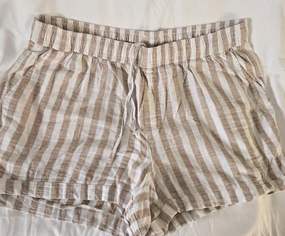 Pantalones Cortos Old Navy Para Mujer Mezcla de Lino Talla Grande 2X Rayas Blanco Tostado Foto 1 de 4