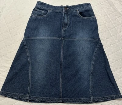 Vintage Denim A-line Skirt Size 10 Blue Jean Buckle Knee Length Western Boho Y2K Foto 1 de 4
