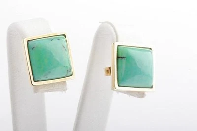 Ohrringe Ohrstecker Türkise quadratisch 10x10 mm 750 er 18K Gelbgold Neu! - - Bild 1 von 4