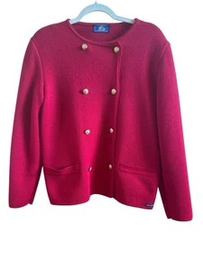 Saint James Women’s Classic Red 100% Wool Knit Suit Size 10 Gold Buttons - Picture 1 of 17