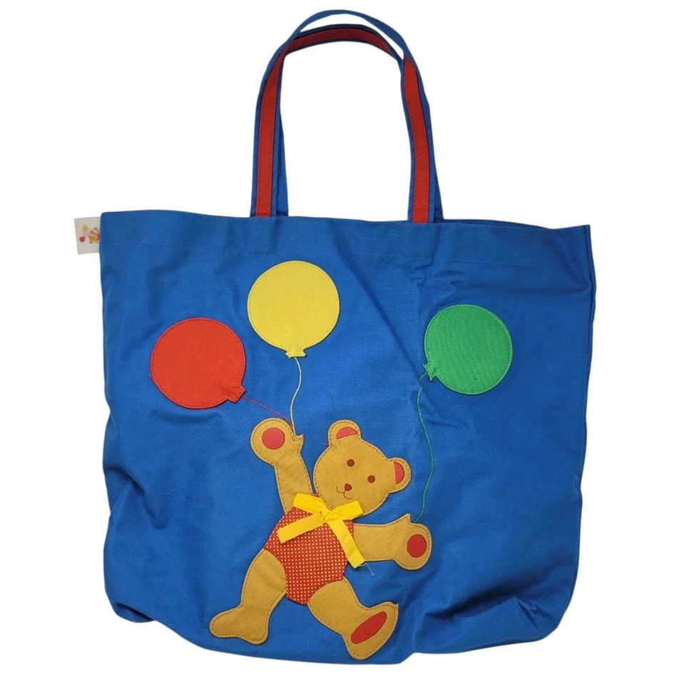 Bolso de Pañales Bebé Vintage Años 80 Oso Globos Colores Primarios Azul 16x19 Mediano Foto 1 de 4