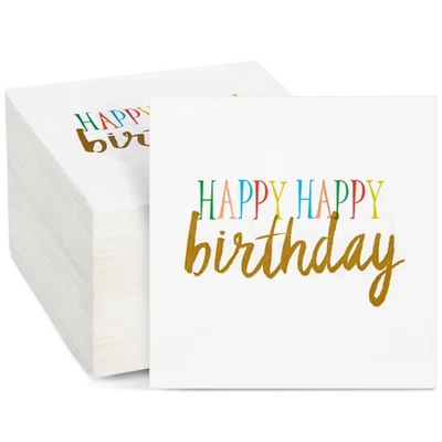 Happy Birthday Rainbow Party Supplies, Paper Napkins (5 x 5 In, White, 100 Pack) - Image 1 of 4
