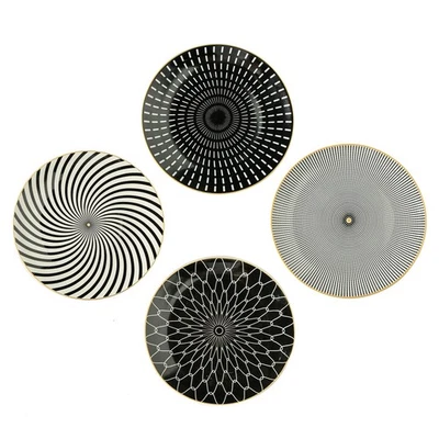 Conjunto de 4 placas de porcelana 8", preto com aro dourado, cofre para micro-ondas e máquina de lavar louça - Imagem 1 de 4