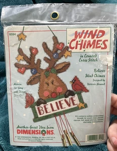 Vintage 1998 Dimensions Counted Cross Stitch Kit "Believe" Wind Chimes #8594 - Picture 1 of 3