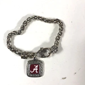 University of Alabama Silver Tone Bracelet 7.75" Long Heart Lock Closure - Picture 1 of 7
