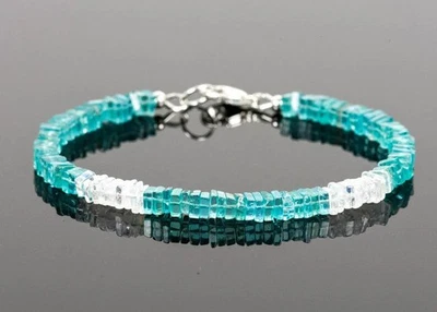 Bracciale quadrato liscio argento sterling 925 pietra di luna arcobaleno +... - Immagine 1 di 4