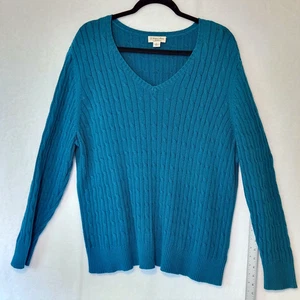 St John's Bay Damen 3X Pullover türkis blau grün Zopfmuster Pulli V-Ausschnitt - Bild 1 von 8