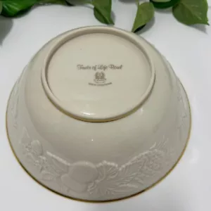 LENOX Fruits of Life  9” Serving Bowl Embossed Fruit Gold Trim USA Ivory China - Picture 1 of 7