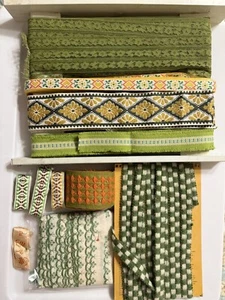 Großes Vintage Set gewebte Baumwolle 60er 70er Mod BoHo Borten orange grün gelb 4"-5/8" - Bild 1 von 11