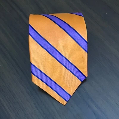 Gravata Brooks Brothers Repp de seda feita à mão nos EUA laranja azul listrada tecido Itália - Imagem 1 de 4