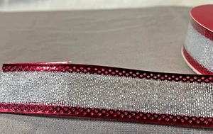 Silver Christmas Ribbon With Red Edges - Picture 1 of 3