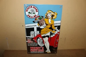 1964 Wendy's White Rose Service Tankstelle 16" Porzellan Chevrolet Ford Schild - Bild 1 von 6