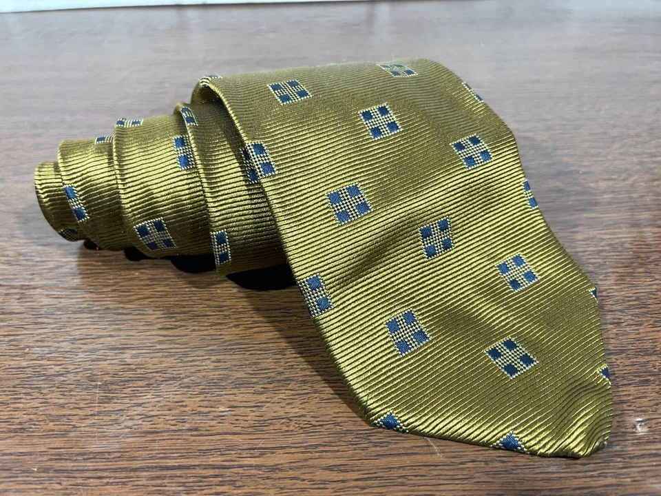 Corbata Mickey Milano - 100% Seda - Hecha en Italia - Geométrica Dorada y Azul Foto 1 de 4