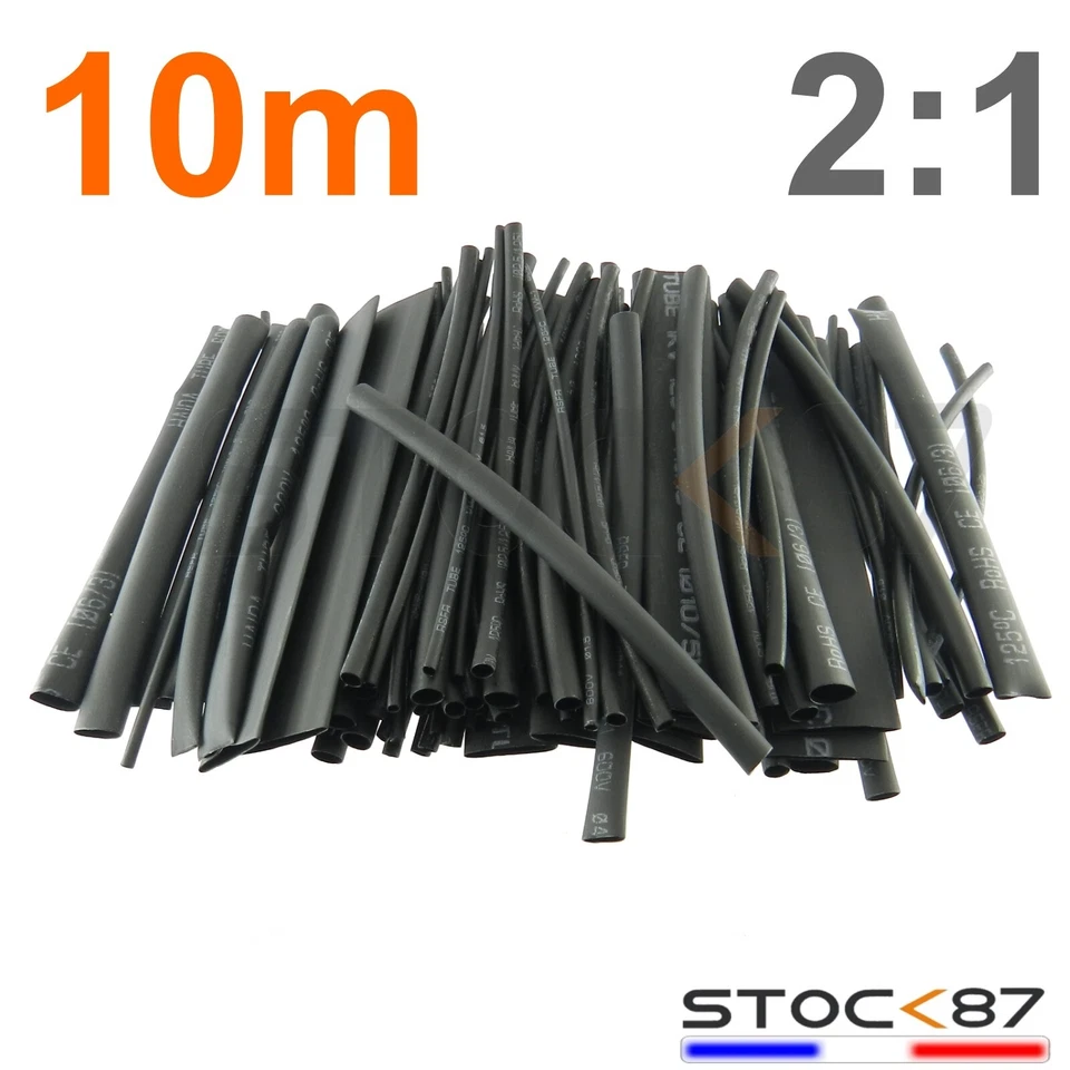 SK87 995N3# 100 x10cm 10m gaine thermorétractable 1,5, 2,5, 4, 6, 10, 13mm noir 2:1