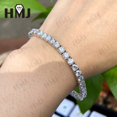 2.5mm ~ 3mm 8CT White Moissanite Tennis Bracelet Round Cut 18k White Gold Plated - Image 1 of 4
