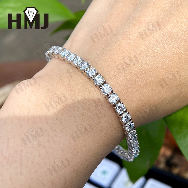 2.5mm ~ 3mm 8CT White Moissanite Tennis Bracelet Round Cut 18k White Gold Plated - Image 1 of 4