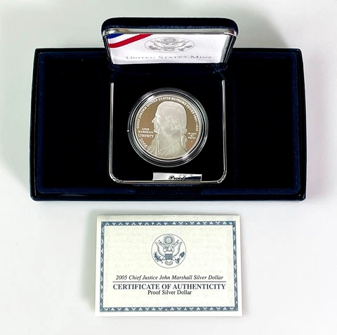 2005 US Justice John Marshall Commemorative Proof Silver Dollar Coin, Box w/ COA Cover