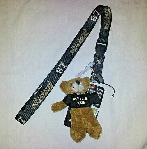 PITTSBURGH PENGUINS SIDNEY CROSBY KEYCHAIN LANYARD WITH TEDDY BEAR CLIP ON Cover